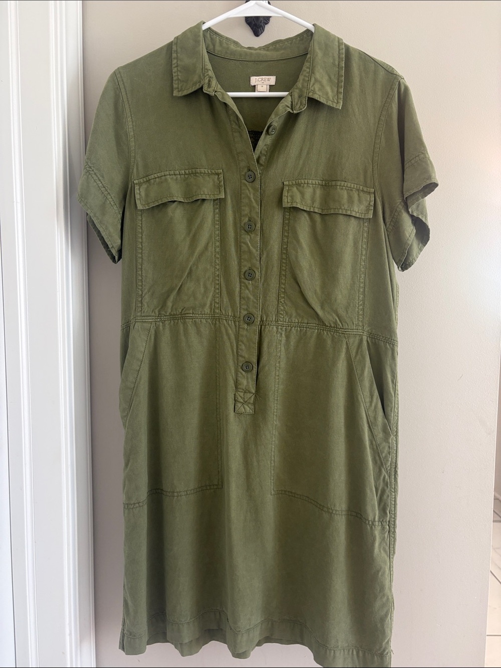 J. Crew Short Sleeve Utility/Cargo Shirtdress Olive Green Size 14